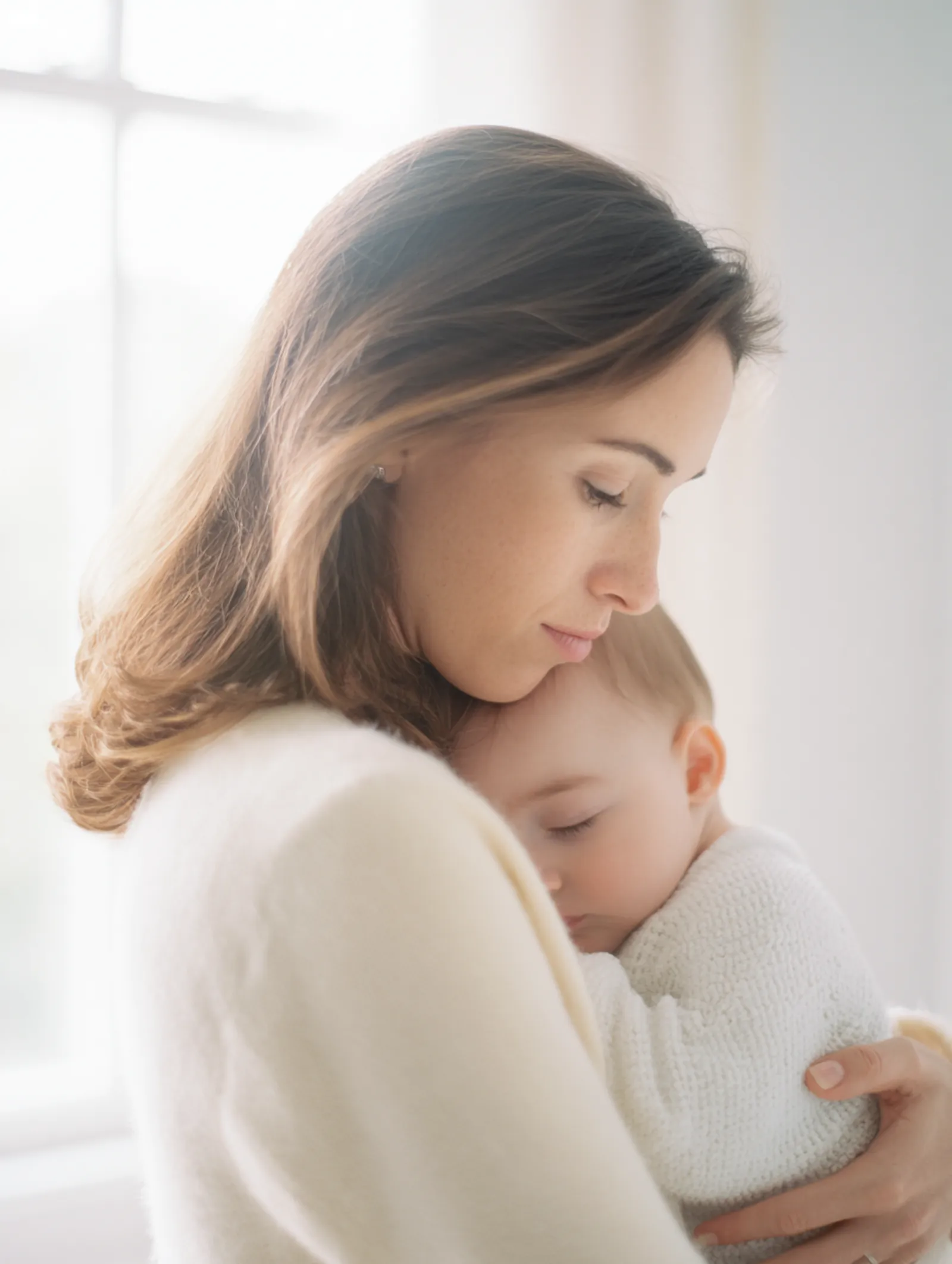 Mamá abrazando con ternura a su bebé